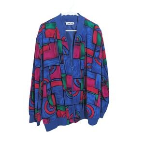 Vintage 90s Teddi Geometric Abstract Bomber Jacket Size 2X Dopamine Retro